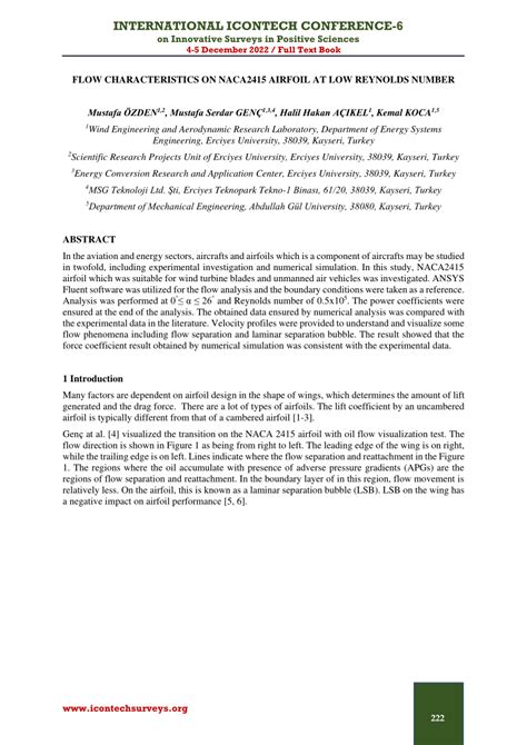 (PDF) FLOW CHARACTERISTICS ON NACA2415 AIRFOIL AT LOW REYNOLDS NUMBER