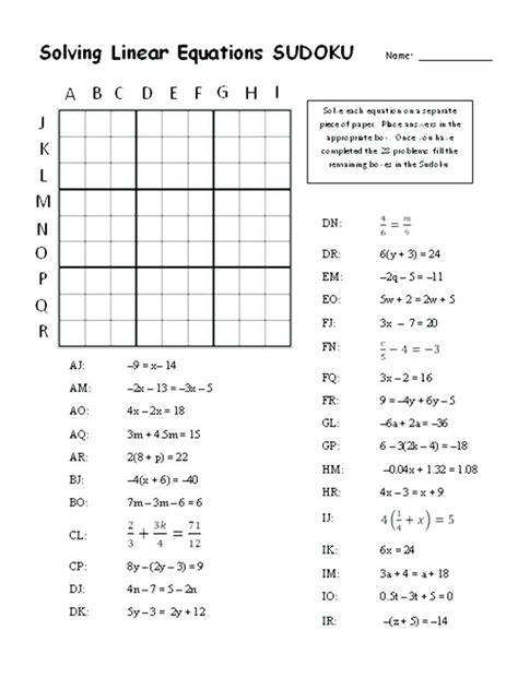 algebra puzzles worksheets solving equations worksheets or solving ...