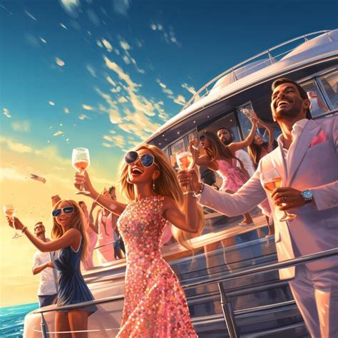 Illustration of fancy party on a beautiful yacht group of rich and | Premium AI-generated image