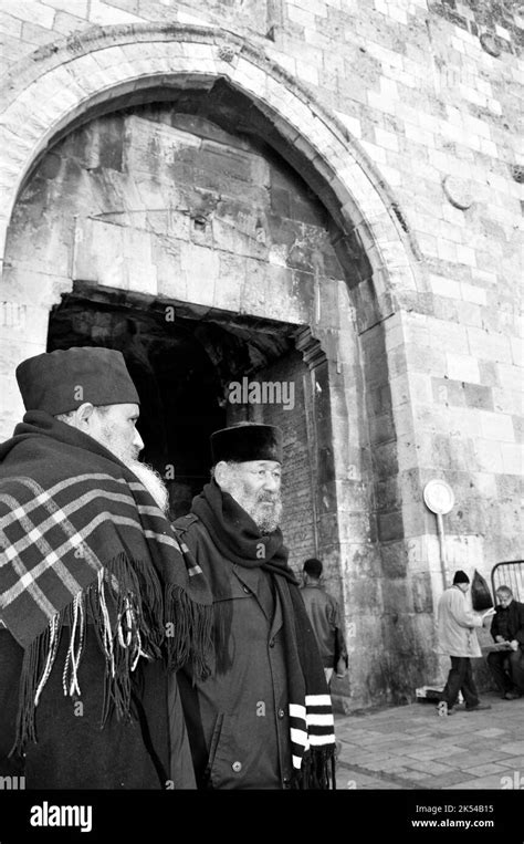 Ethiopian Orthodox priests sitting by Damascus gate in the old city of ...