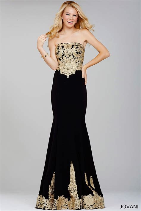 Jovani Dress 33169 | Strapless black and gold open back | Prom dresses ...