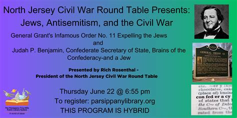 Jun 22 | NJCWRT Presents: Jews, Antisemitism & the Civil War | Parsippany, NJ Patch