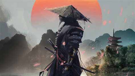 Samurai, warrior, sunset, fantasy art, , pc, , Samurai Drawings HD wallpaper | Pxfuel