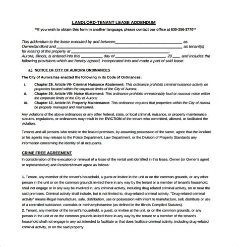 Sample Addendum To Lease Agreement | The Document Template