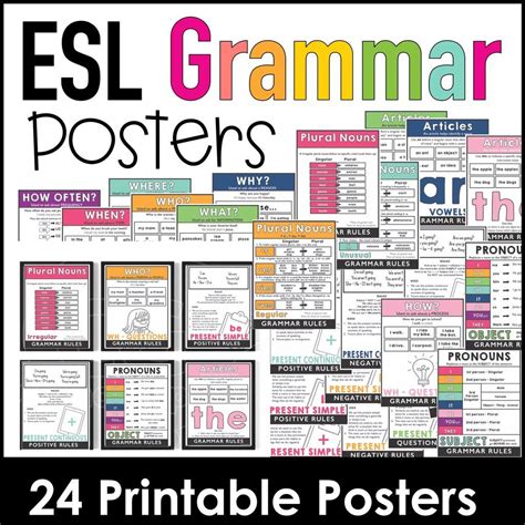 ESL Grammar Posters: Set of 24 visuals to use as Functional Classroom Decor | Grammar posters ...