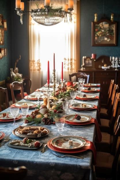 Premium Photo | Family dinner table set for a festive meal created with generative ai