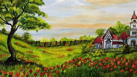 Easy Landscape Painting - How to paint beautiful nature scenery : Simple & Easy - YouTube