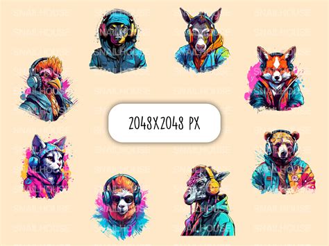 Animals in Graffiti Style Clip Art Set Digital Printable 80s Animal ...