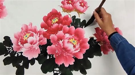 Peony in Clusters 02 - Chinese flower painting - YouTube