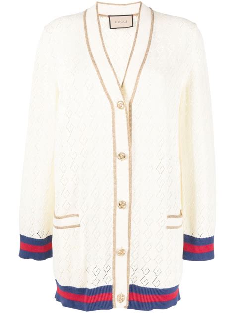 Gucci G-monogram Pointelle Cotton Cardigan | White | FARFETCH UK