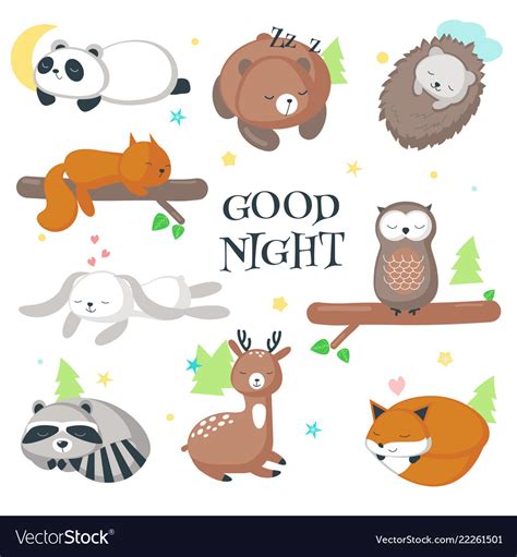 Cute sleeping wild animals icon set Royalty Free Vector