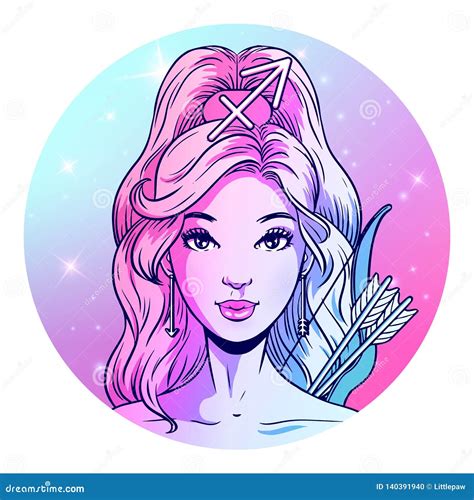 Sagittarius Zodiac Sign Artwork, Beautiful Girl Face, Horoscope Symbol, Star Sign, Vector ...