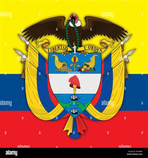 Colombia coat of arms and flag, official symbols of the nation Stock ...