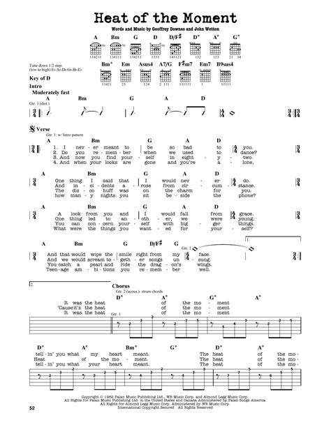 Heat Of The Moment by Asia - Guitar Lead Sheet - Guitar Instructor