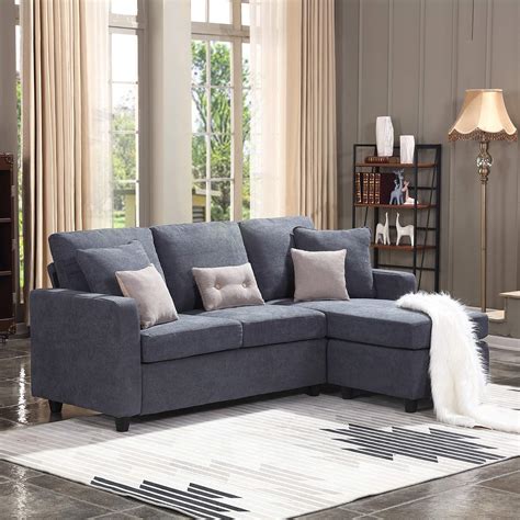 HONBAY Convertible Sectional Sofa, L Shaped Couch with Linen Fabric ...