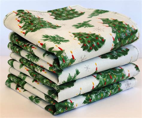 Cloth Napkins Set of 4 Woodland Christmas Trees on white | Etsy | Cloth ...