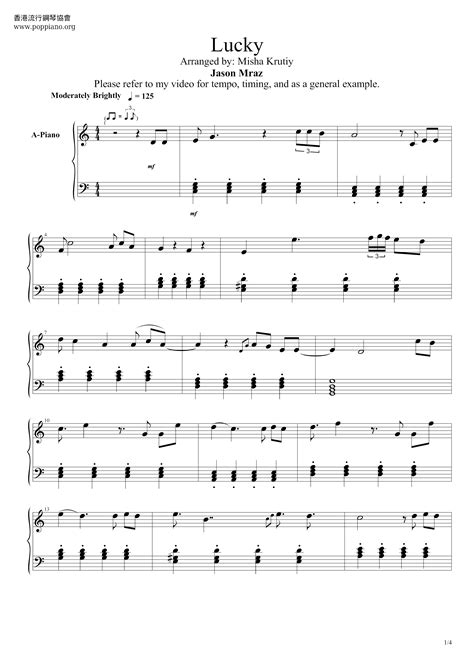 Jason Mraz-Lucky Sheet Music pdf, - Free Score Download ★