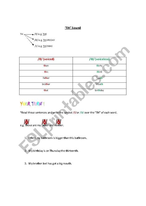 TH sound (voiced, voiceless) - ESL worksheet by LorenaCabrera