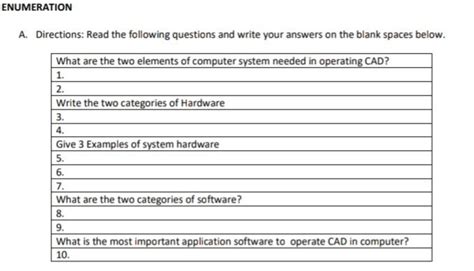 Solved ENUMERATION A. Directions: Read the following | Chegg.com