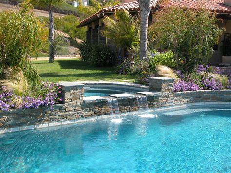 pool, spa, waterfall | Pool remodel, Pool, Landscape construction