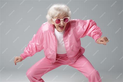 Premium AI Image | Funny old woman doing gymnastics or aerobics Generative AI