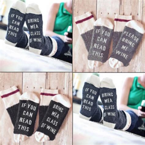 1 Pair Funny Couple Socks Letter Print Stylish Wine Sock If You can read this Bring Me a Glass ...