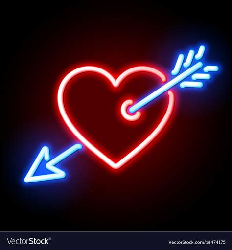 Red heart pierced by cupids arrow neon sign vector image on VectorStock ...