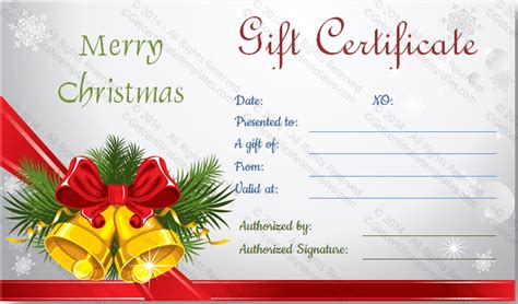 Christmas bells gift certificate template