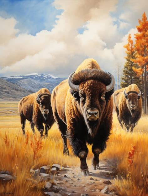 Premium AI Image | Bison Herd in Yellowstone Autumn