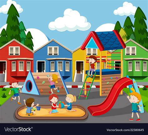 Children in colorful playground Royalty Free Vector Image