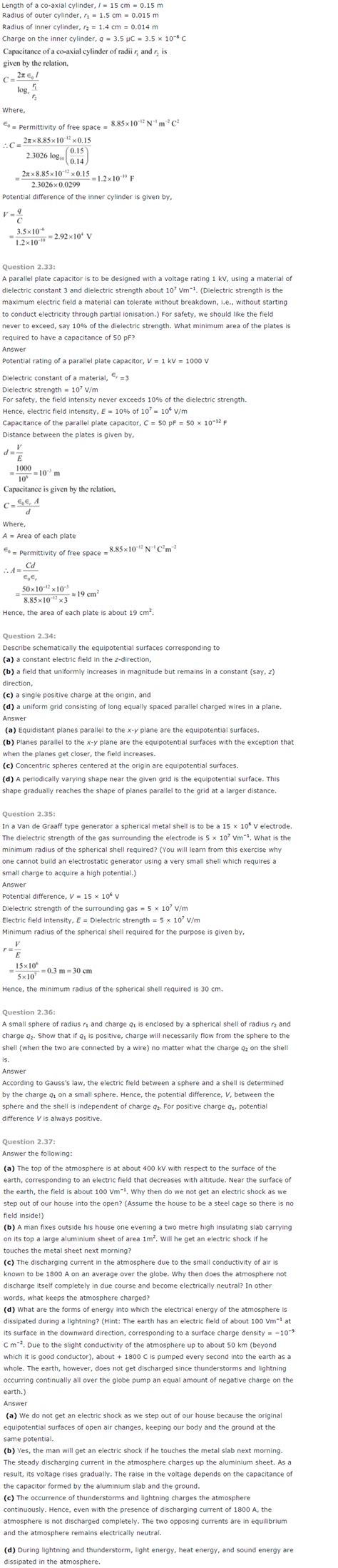 NCERT Solutions For Class 12 Physics Chapter 2 Electrostatic Potential ...