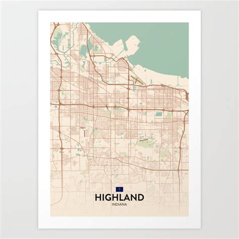 Highland, Indiana, United States - Vintage City Map Art Print by IMR Designs | Society6