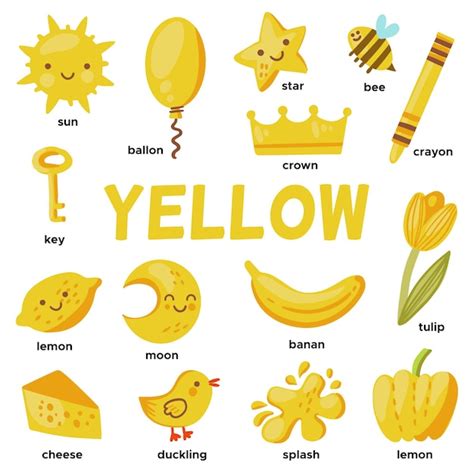 Free Vector | Yellow objects and vocabulary words