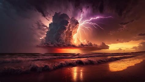 Premium AI Image | A lightning storm over the ocean