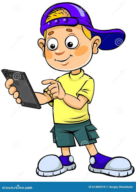 Cartoon Kid with Mobile Phone Stock Vector - Illustration of technology, phone: 61480910