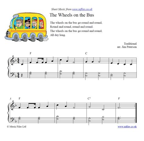 The Wheels on the Bus: a traditional Children's Song - download PDF Sheet Music, midi & mp3 files