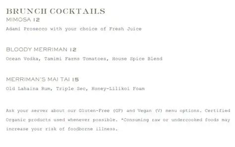 Menu at Merriman's Kapalua pub & bar, Kapalua