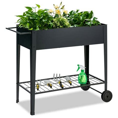 Gymax Raised Garden Bed Elevated Planter Box on Wheels Steel Planter w ...