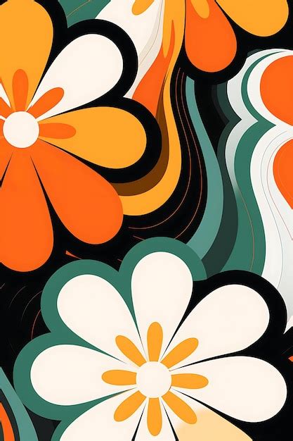 Premium AI Image | Retro 70s Flower Pattern