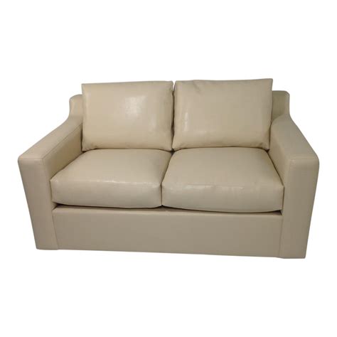 Modern Designer Faux Leather Loveseat | Chairish