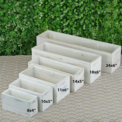 18"x6" Whitewash Rectangular Wood Planter Box Set With Removable Plastic Liners | tableclothsfactory