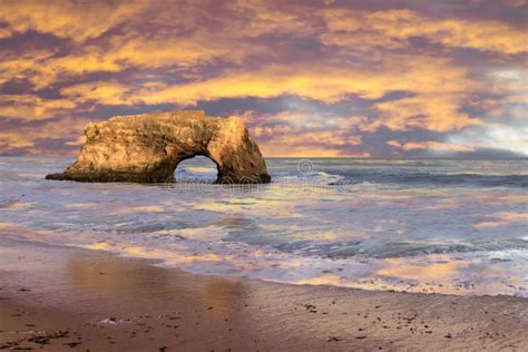 Dramatic Sunset Over Natural Bridges State Beach Stock Image - Image of ...