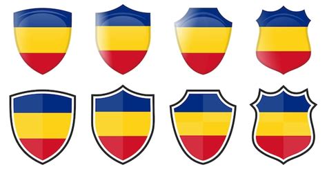 Premium Vector | Vertical romania flag in shield shape, four 3d and simple versions. romanian ...