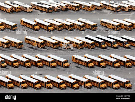 Florida, USA. 9th Feb, 2018. School buses line a lot at the Palm Beach School District Central ...