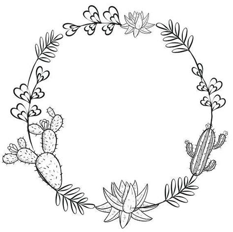 Cactus Clipart Minimalist Wreath Succulents Clipart Black