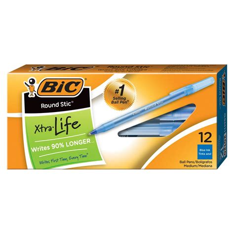 BIC Round Stic Xtra Life Ballpoint Pens, Medium Point, Blue, 12-Count ...