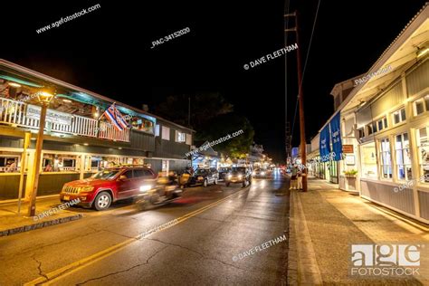 View down Front Street at night in Lahaina, Maui, Hawaii, USA; Lahaina ...