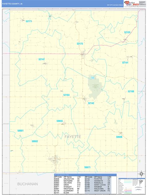 Fayette County, IA Zip Code Wall Map Basic Style by MarketMAPS - MapSales