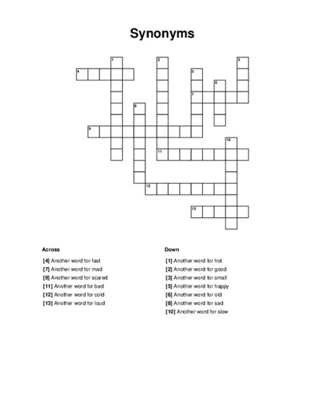 Synonyms Crossword Puzzle