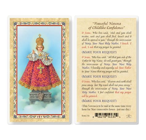 Infant of Prague - Novena Prayer Gold-Stamped Laminated Holy Card - 25 ...